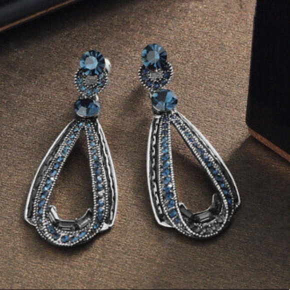 925 Sterling Silver Earrings Blue Sapphire - Picture 4 of 5